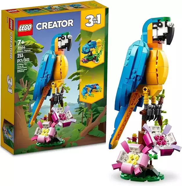 LEGO Creator 3 in 1 Exotic Parrot Building Toy Set, Transforms to 3 Different Animal Figures - from Colorful Parrot, to Swimming Fish, to Cute Frog, Creative Toys for Kids Ages 7 and Up