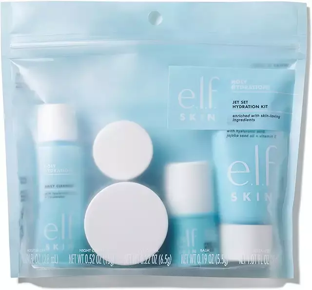 e.l.f. Jet Set Hydration Kit, Travel Friendly Hydrating Skincare Set, Face Cleanser, Balm, Moisturizer, Eye Cream & Night Cream, Vegan & Cruelty-Free